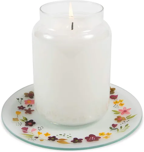 Vista 3 de Pavilion - Bandeja para velas de vidrio esmerilado floral pintada a mano, 7.25 pulgadas