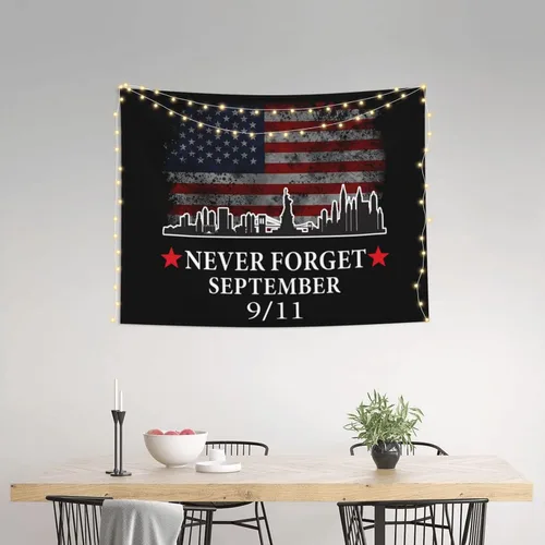 Vista 3 de Rqwaaed 9/11 Septiembre 11th We Will Never Forget Tapestry embellece perfectamente la pared 29x37in