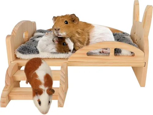 Vista 9 de BWOGUE Cama grande de madera de conejo, cama plegable 2 en 1 para mascotas con cojín reversible y almohada, fácil de montar, camas para animales