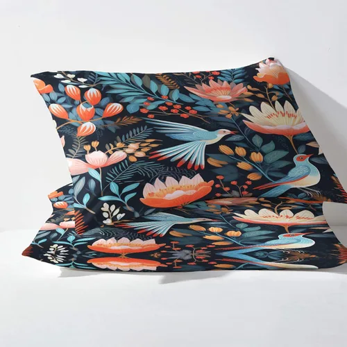 Vista 3 de Juego de sábanas de 3 piezas con diseño de pájaros y fundas de almohada, tamaño individual, sábanas y fundas de almohada con estampado de flores