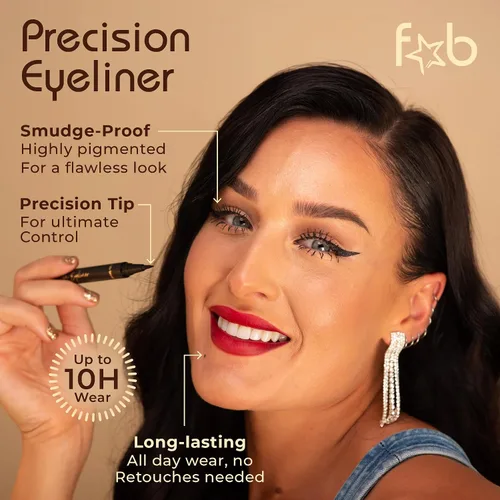 Vista 7 de Fab Brows Delineador líquido de precisión – Delineador líquido con punta de fieltro – Delineador de ojos negro impermeable ricamente pigmentado