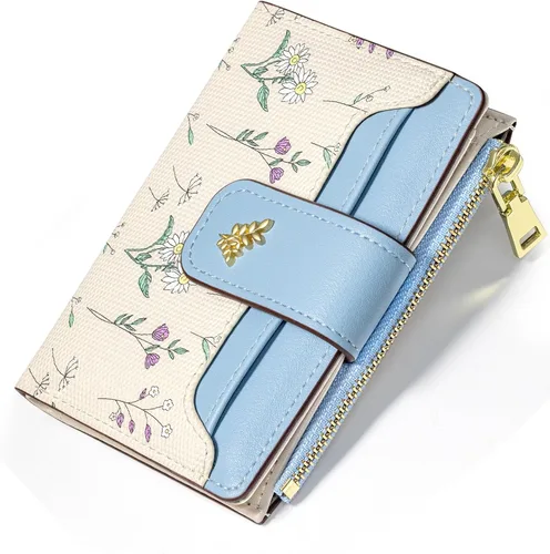 Vista 7 de YINHEXI Cartera para mujer, compacta y pequeña con bloqueo RFID, de cuero PU, plegable, con tarjetero, monedero mini con bolsillo para monedas