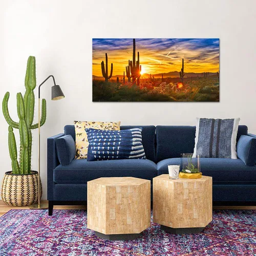 Vista 2 de Nachic Wall Lienzo decorativo de gran tamaño para decoración del desierto sonorano, impresiones de imágenes de saguaros al atardecer, pintura