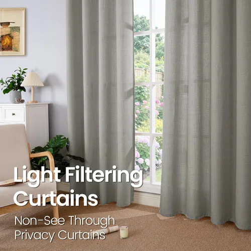 Vista 112 de BGment Cortinas de Lino Beige de 63 Pulgadas de Largo 2 Paneles - Tratamientos para Ventanas con Textura de Arpillera Filtrantes de Luz Cortinas B