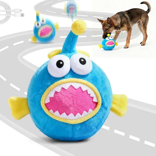 Vista 8 de Juguetes interactivos mejorados para perros, juguete para perros que se mueve automáticamente con bola que rebota chirriante y modo de grabación