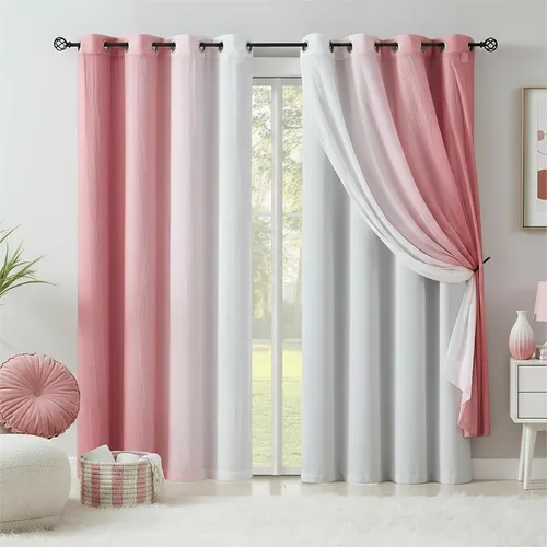 Vista 17 de Cortinas Completamente Opacas Azul Degradado de 63 pulgadas de Largo para Sala de Estar y Dormitorio, Cortinas con Aislamiento Térmico para Navidad