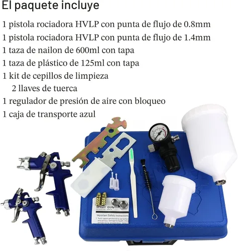 Vista 4 de Juego de Pistola de Pulverización por Gravedad de Aire HVLP, Pistola de Pintura de 2 Pulverizadores, 0.8mm 150ml y 1.4mm 600ml Alimentación por
