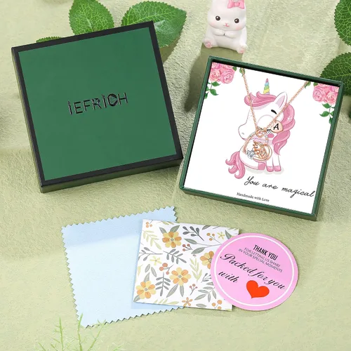 Vista 7 de IEFRICH Regalos de unicornios para niñas, collares de unicornio con corazón de circonita cúbica para mujeres y niñas, collares con inicial, joyería