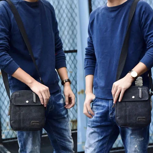 Vista 2 de MosaiRudo Bolsa de mensajero pequeña de lona para hombre, bolsa de hombro casual para hombres y mujeres, bolsa de transporte de viaje, bolsa