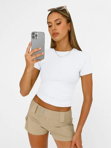 Vista 6 de AUTOMET - Camisetas básicas de manga corta para mujer, para verano, entrenamiento o gimnasio, con cuello redondo, ropa moderna estilo Y2K