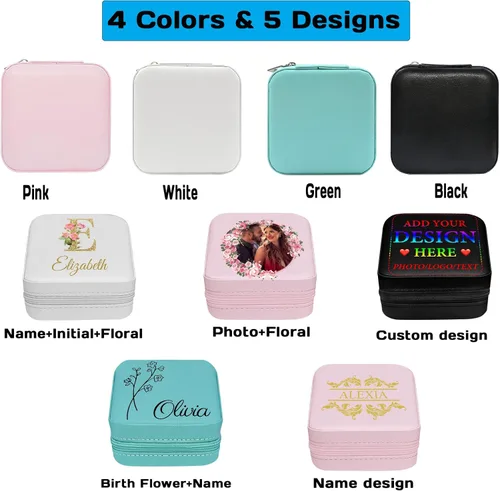Vista 3 de Joyero personalizado con nombre, joyero de viaje portátil personalizado, organizador de joyas de cuero, cajas de dama de honor, boda, regalo