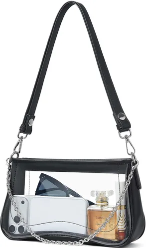 Vista 10 de Bolsa transparente para eventos de estadio, bolsa de hombro, pequeña bolsa transparente con correa ajustable para mujer para conciertos de estadio