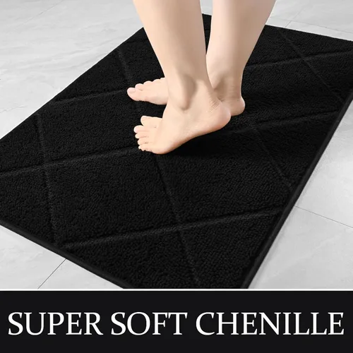 Vista 6 de LOCHAS Tapete negro para puerta de interior, de 20 x 32 pulgadas, parte trasera de goma, lavable y absorbente, tapete de microfibra para entrada