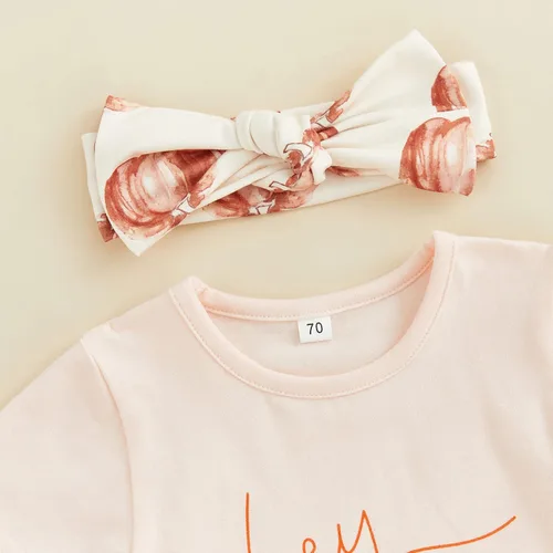 Vista 3 de Lamuusaa Traje de Halloween para bebé recién nacida, camiseta de manga corta con volantes, pantalones cortos con volantes, diadema para Halloween