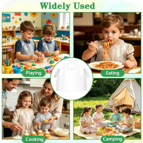 Vista 7 de Elisel Delantales desechables para pintura infantil: 200 piezas de plástico transparente para niños, desechables, impermeables, a prueba de aceite