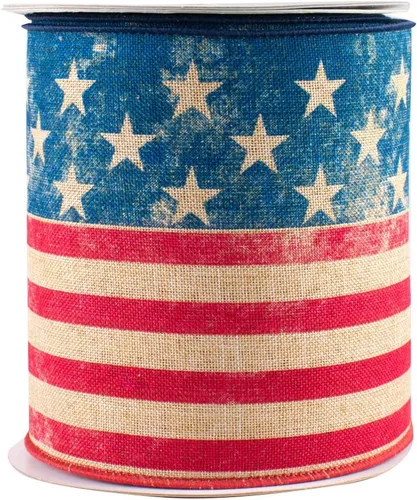 Vista 11 de Cinta patriótica roja, blanca y azul – 4 pulgadas x 10 yardas, 4 de julio, 250 aniversario de Estados Unidos, borde con cable, bandera Bandera