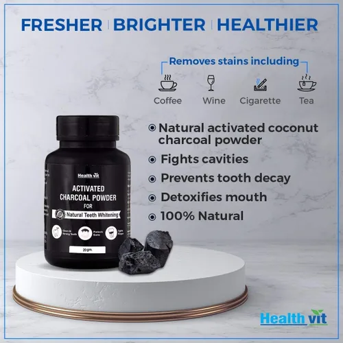 Vista 5 de Metrol Polvo de carbón activado HealthVit para blanquear los dientes naturales - 0.71 oz