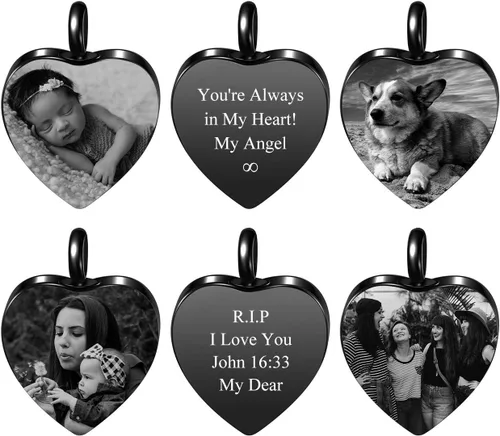 Vista 3 de Personalized Master Collar personalizado de urna de cremación con foto y texto, collar de urna de corazón para cenizas, joyería de recuerdo
