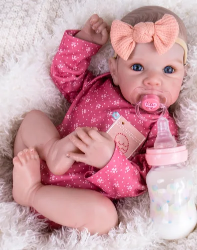 Vista 10 de Aori Muñecas bebé recién nacidas Niña - Muñeca recién nacida de 20 pulgadas realista con cuerpo de tela hecho a mano, ojos azules y cabello pintado