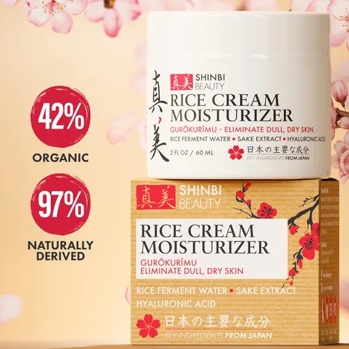 Vista 3 de Shinbi Beauty Crema hidratante japonesa para el cuidado de la piel para la cara, crema de arroz con fermento de arroz + extracto de sake, productos