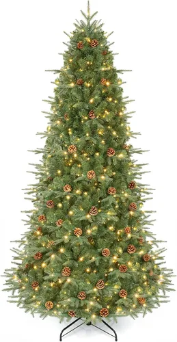 Vista 11 de Goplus Árbol de Navidad de 6 pies preiluminado artificial, árbol de Navidad con bisagras con conector de alimentación rápida de 360°, 350 luces LED