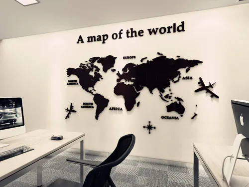 Vista 2 de Calcomanías de pared 3D, calcomanías de pared de mapa mundial para bricolaje, decoración de pared de mapa, para guardería, sala de estar Negro