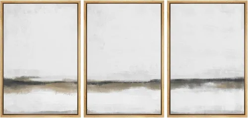 Vista 316 de SIGNFORD - Set de obras de arte en lienzo enmarcado para pared, ilustraciones abstractas de neblina del desierto en tonos neutros beige y marrón