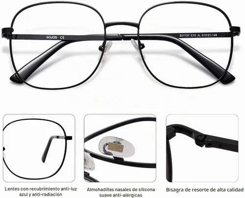 Vista 3 de SOJOS Classic Square Blue Light Blocking Glasses for Women Men Stylish Computer Glasses SJ1137 Negro