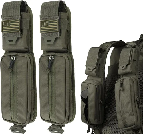 Vista 13 de WYNEX Bolsa de accesorios Molle de doble cremallera, bolsa de bolsillo para mochila, correa para el hombro, accesorio Molle, accesorios tácticos