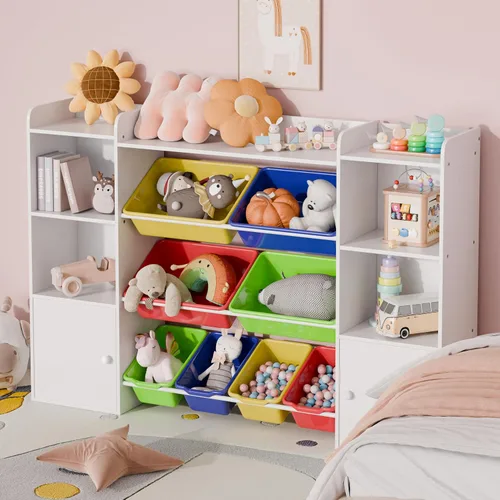 Vista 3 de Xilingol Organizador de almacenamiento de juguetes para niños con 8 contenedores de juguetes removibles, organizadores de juguetes de 4 niveles