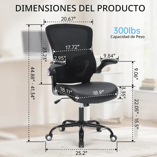 Vista 3 de Silla de oficina, silla de escritorio ergonómica con soporte lumbar ajustable, silla giratoria de malla transpirable para computadora