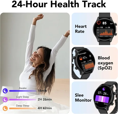 Vista 5 de Reloj inteligente, reloj inteligente de 1.39 pulgadas para mujer (respuesta/hacer llamadas), rastreador de actividad física con monitor de Oro rosa