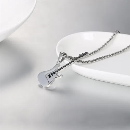Vista 6 de U7 - Collar con púa de guitarra para hombre y mujer, con cadena ajustable, de acero inoxidable, con grabado personalizado