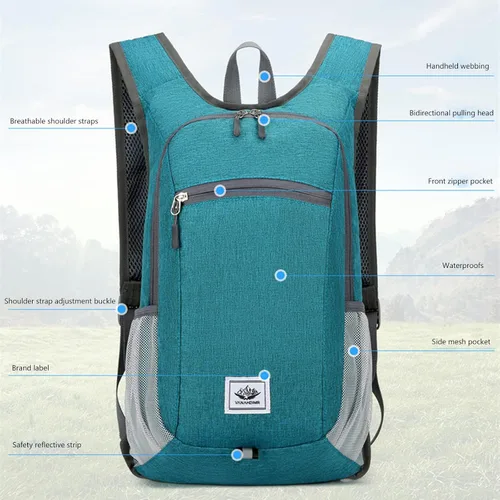 Vista 4 de DOJUNS Mochila de senderismo de 15 litros, mochila de viaje pequeña, ligera, plegable, plegable, mochilas de campamento para mujeres y hombres Negro