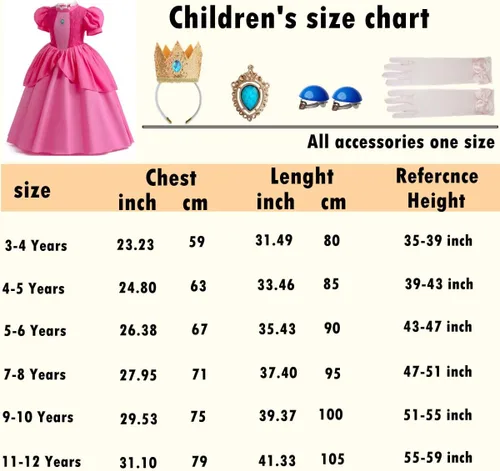 Vista 7 de Disfraz de princesa melocotón para niñas, vestido de princesa melocotón con accesorios corona y aretes