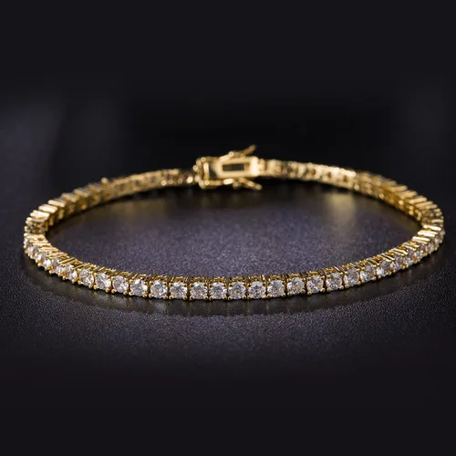Vista 4 de Gemsme Pulsera de tenis clásica chapada en oro de 18 quilates con circonita cúbica 3.0 para mujeres y hombres, Latón, Circonita cúbica