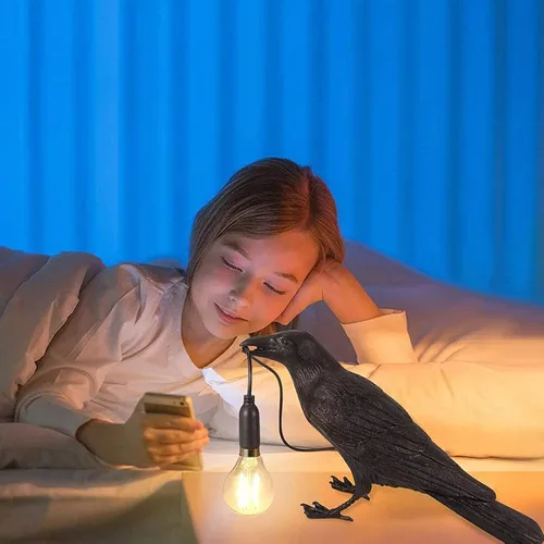 Vista 7 de HGomx Raven - Lámpara de escritorio LED de resina para dormitorio, oficina, sala de estar, casa de campo, Art Deco con enchufe