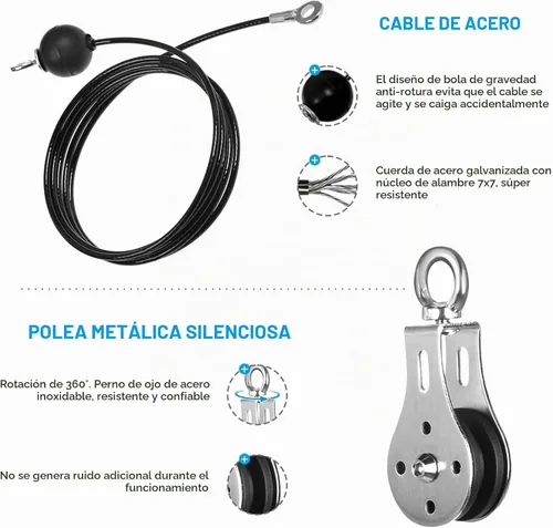 Vista 4 de Sistema de polea para gimnasio en casa, sistema de polea de cable para gimnasio para máquina de cable LAT Pulldown Accesorio de polea con cuerda