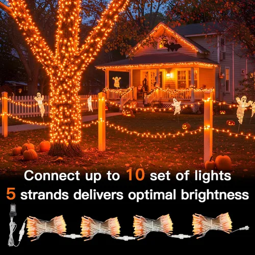 Vista 4 de suddus - Guirnalda 100 luces led conectable, control remoto, enchufe, impermeable, regulable, cable transparente, exterior, otoño, Halloween, Acción