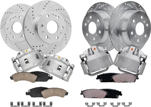 Vista 94 de Detroit Axle - Rotores de freno para Ford 2013-2019 Explorer Taurus Flex Lincoln MKT MKS, rotores de freno de disco ranurados perforados de repuesto