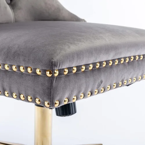 Vista 6 de Polibi Silla de oficina giratoria, silla tapizada de terciopelo sin brazos con base de metal dorado, silla de escritorio ajustable, botón