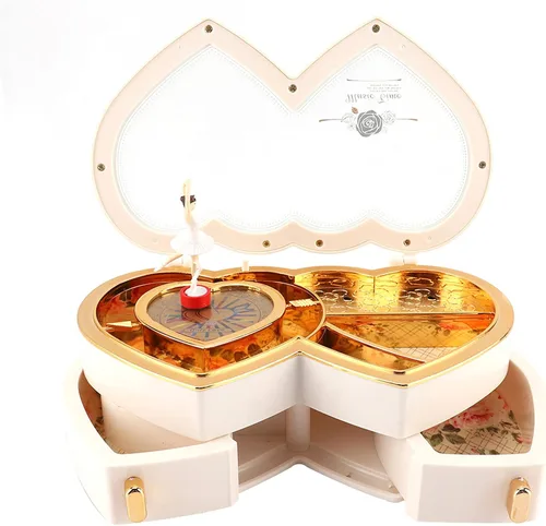 Vista 6 de Trisar Joyero musical con doble corazón bailarina figura de niña para creativo con soporte para organizador para soporte de música en caja de música