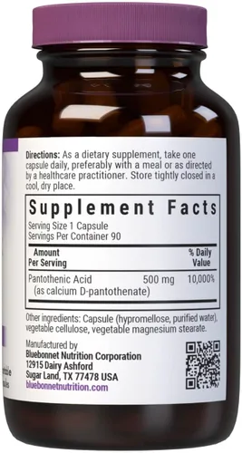 Vista 2 de BlueBonnet Cápsulas vegetales de ácido pantoténico de 500 mg, 90