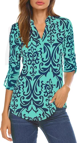 Vista 29 de Halife Blusa de trabajo con cuello en V y manga 3/4 enrollable, estampado c-army verde