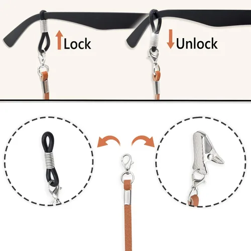 Vista 3 de SIGONNA Cordón de correa para lentes Collar de cadena de cuero ecológico premium para lentes Cordón para lentes Retenedor de gafas