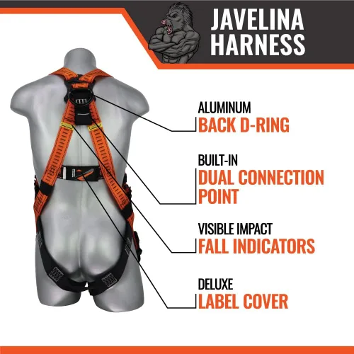 Vista 4 de Malta Dynamics Javelina - Arnés de seguridad para protección contra caídas, ligero, cómodo arnés de construcción, lengüeta y hebilla