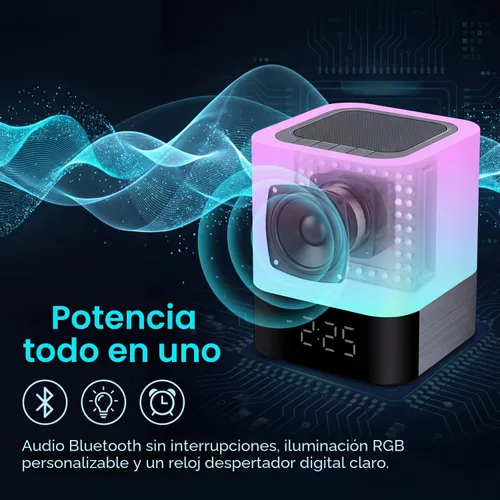 Vista 3 de Gallstep Luces nocturnas Altavoz Bluetooth, despertador, altavoces Bluetooth, sensor táctil, lámpara de noche regulable multicolor cambiante