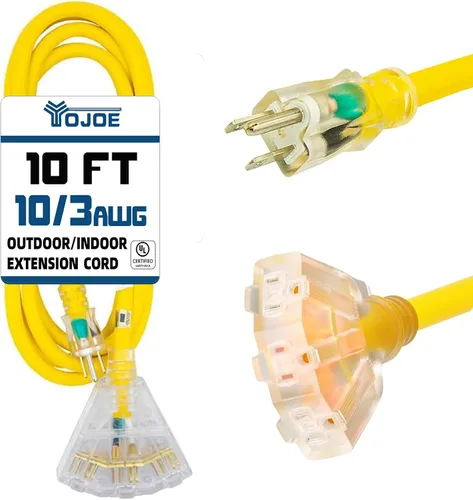 Vista 14 de YOJOE Cable de extensión de 3 salidas para interiores y exteriores con extremo iluminado, cable de alimentación de 3 clavijas 15A resistente a