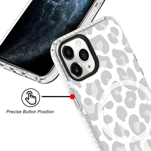 Vista 4 de SAKUULO Funda magnética para iPhone 11 Pro Max [Compatible con MagSafe] Patrón de Estampado de Leopardo Gris Claro Funda de Carga Inalámbrica