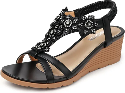 Vista 16 de TEMOFON Sandalias de plataforma elegantes de verano con tacón bajo para 25-albaricoque